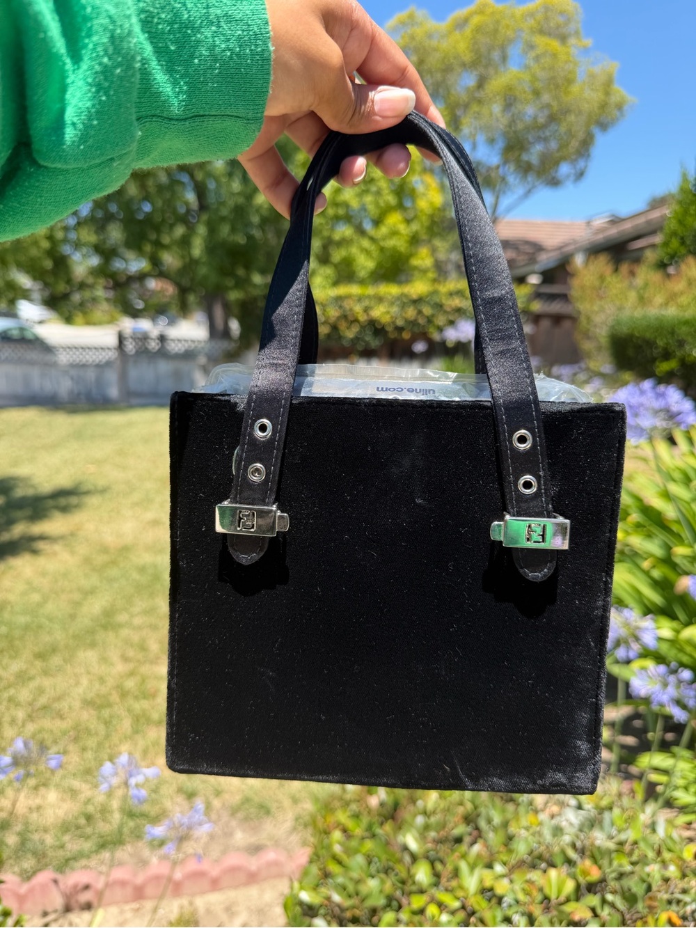 Fendi Black Velvet Mini Top-Handle Bag with Silver Hardware